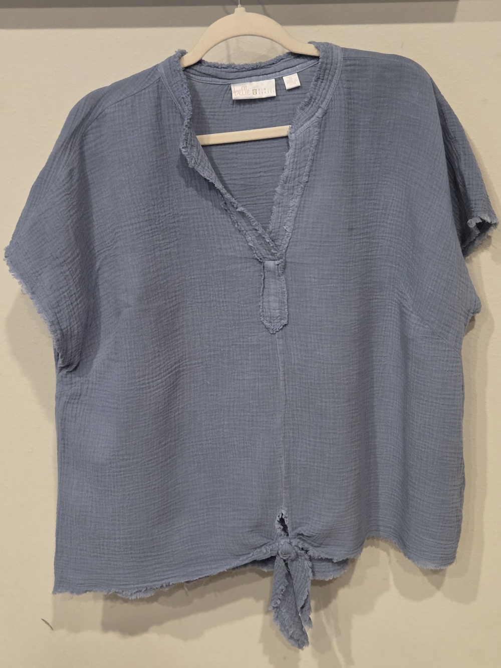 Belle by Kim Gravel Washed Blue Gauze Tie-Front Top